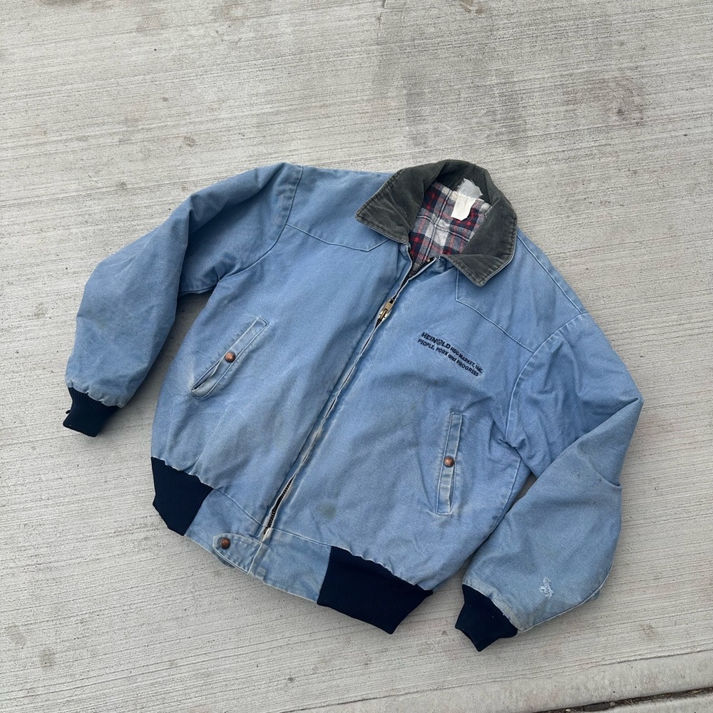 Men's Light Blue Workwear Jacket with Plaid Interior